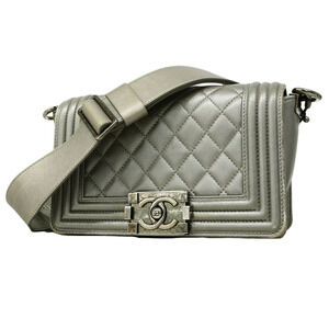 Chanel Boy Shoulder Bag, Lambskin, Gray, Women's